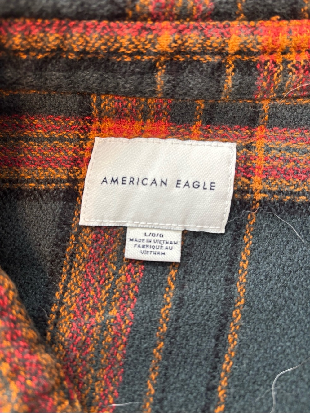 American Eagle Gray Plaid Shirt Jacket with Orange and Pink Accents - Picture 2 of 2